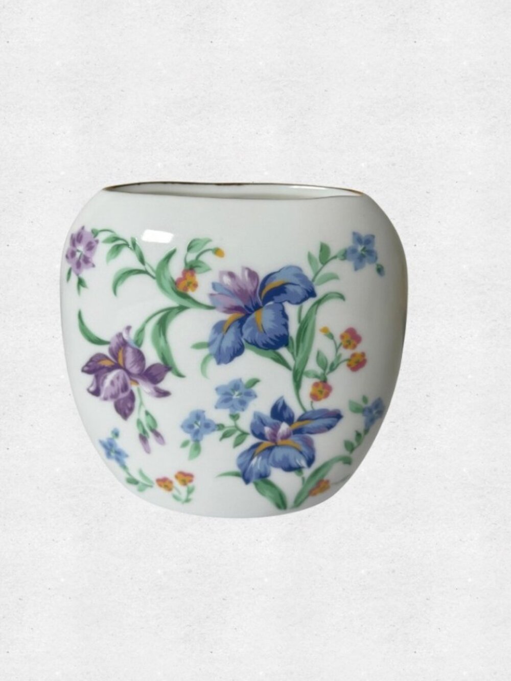 Vintage Japanese Watercolor Floral Flat Pillow Vase Otagiri by Kimiko Ikeda